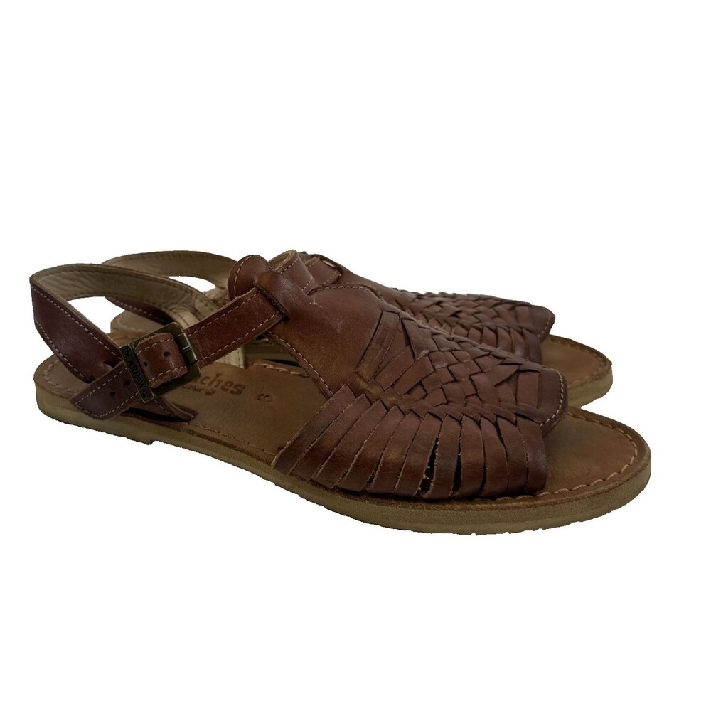 Bearpaw Huaraches Sandal Brown Leather Slingback Woven Buckle Slingback Womens 9